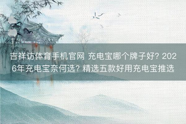 吉祥访体育手机官网 充电宝哪个牌子好? 2026年充电宝奈何选? 精选五款好用充电宝推选