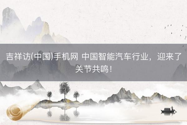 吉祥访(中国)手机网 中国智能汽车行业，迎来了关节共鸣！